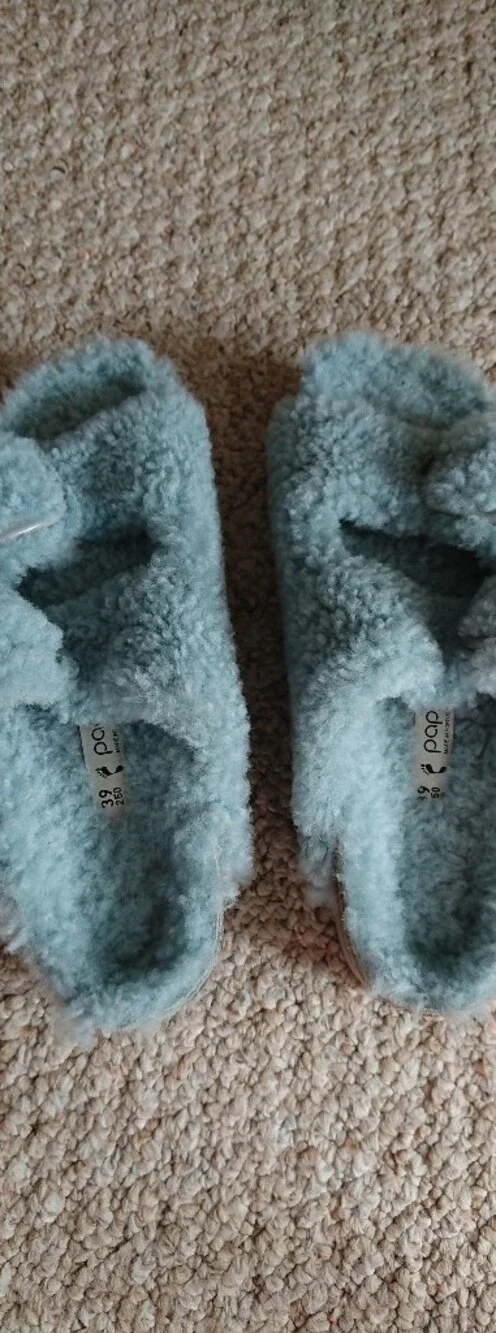 Birkenstock Papillio Buckle Shearling Platform Teddy Aqua blue Slide sz 8.5/250